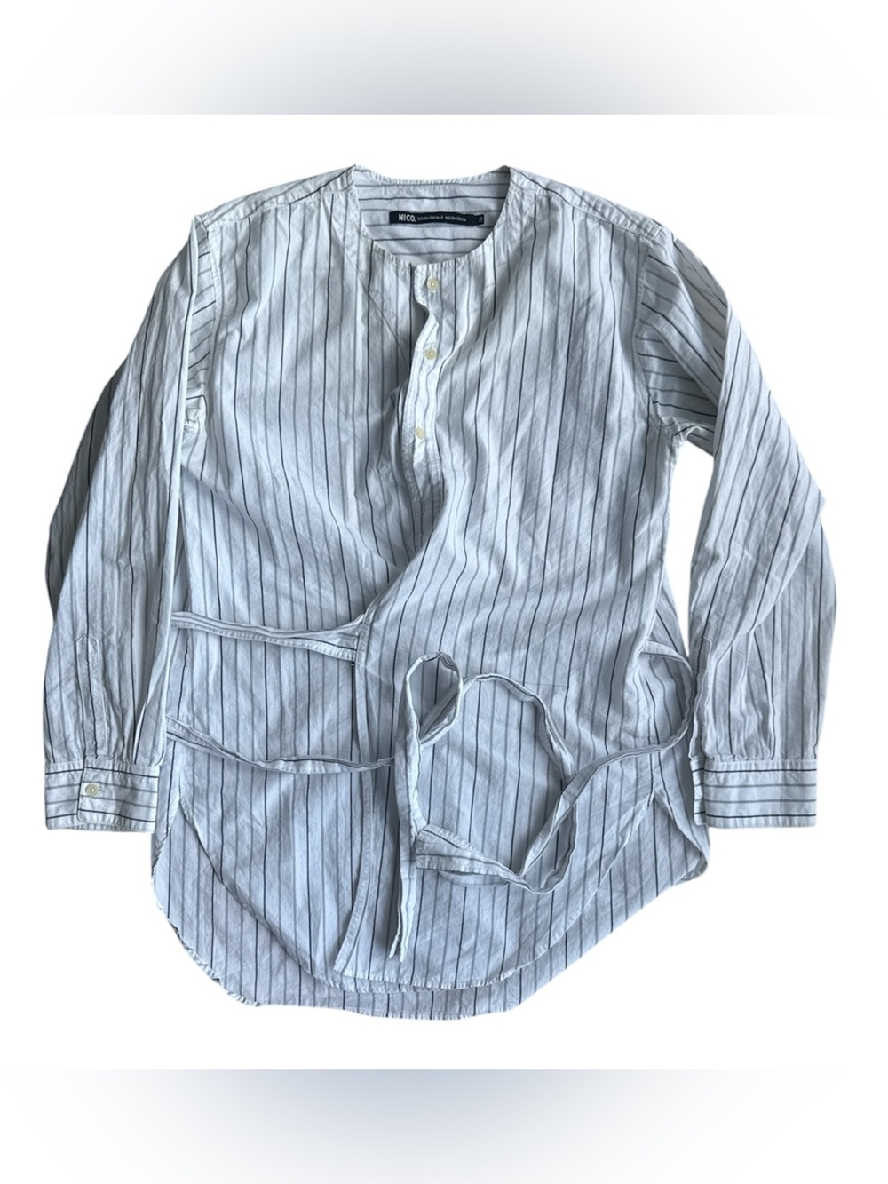 NICO nicholson & nicholson Pinstripe Pullover Shirt Band Collar Japan Sz 38